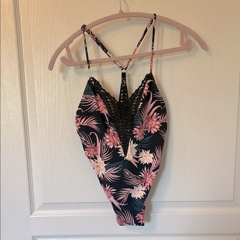 2/$20 Spiritual Gangster Reversible Floral/Striped One-Piece Swimsuit S